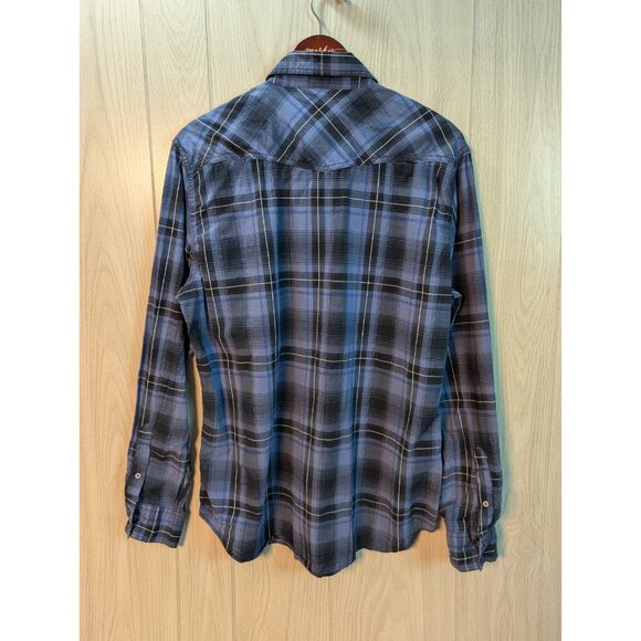 American Eagle Shirt Mens Large Western Pearl Snap Plaid Vintage Fit Blue - Picture 3 of 6